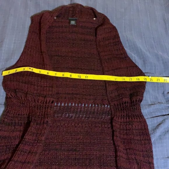 RUE21 Medium Long Open Front Cardigan Vest Burgundy & Black - Picture 9 of 13